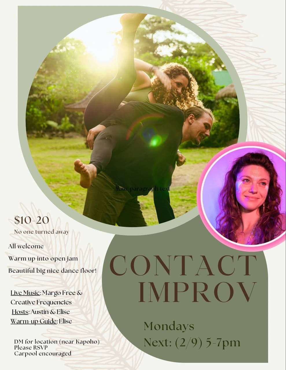 Contact Improv with Live Music (Mondays, near Kapoho)