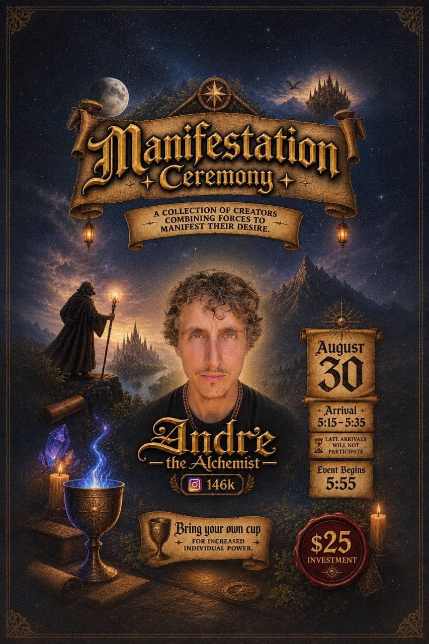 Manifestation Ceremony with Andre the Alchemist – Sun, Aug 30 (5:55 PM)