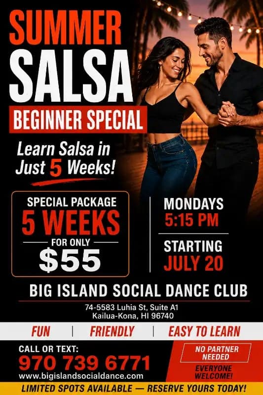 5 Mondays to Find Your Groove: Summer Salsa Beginner Special (Aug 24, Kona)